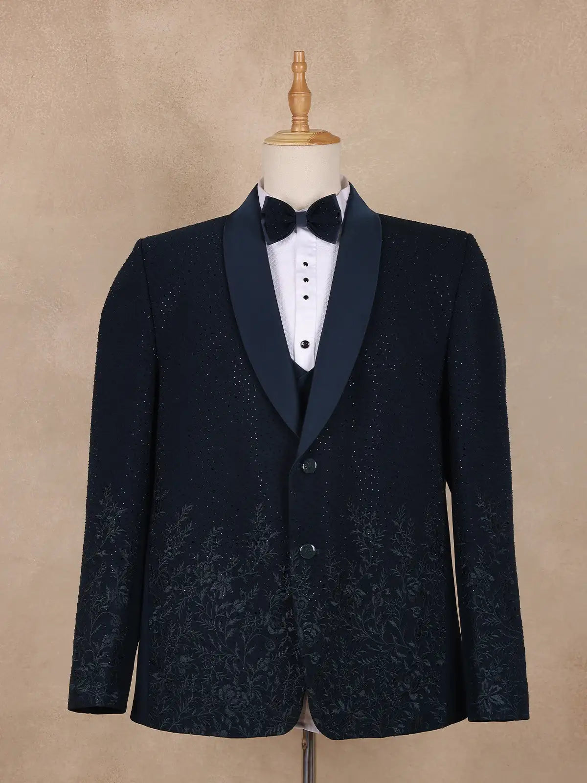 Dark Blue Floral Designed Men's Suit - Diadem