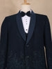 Dark Blue Floral Designed Men's Suit - Diadem