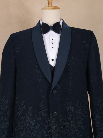 Dark Blue Floral Designed Men's Suit - Diadem