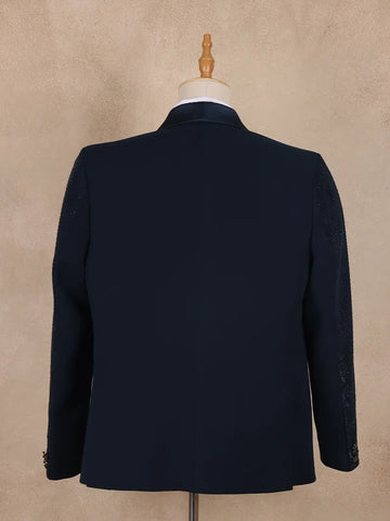Dark Blue Floral Designed Men's Suit - Diadem
