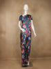 Dark Blue Floral Designed Satin Saree - Diadem
