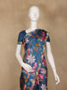 Dark Blue Floral Designed Satin Saree - Diadem