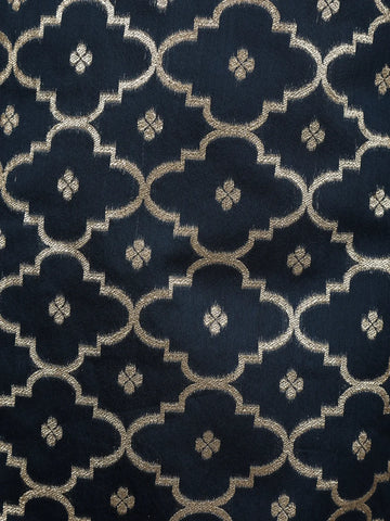 Dark Blue Floral Designed Semi Silk Salwar Suit - Diadem