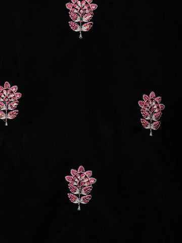 Dark Blue Floral Designed Velvet Salwar Suit - Diadem