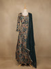 Dark Blue Floral Printed Crepe Gown - Diadem