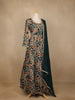 Dark Blue Floral Printed Crepe Gown - Diadem