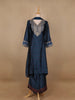 Dark Blue Floral Printed Semi Silk Salwar Suit - Diadem