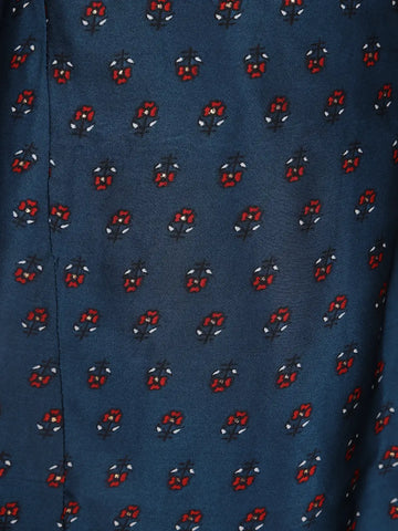 Dark Blue Floral Printed Semi Silk Salwar Suit - Diadem