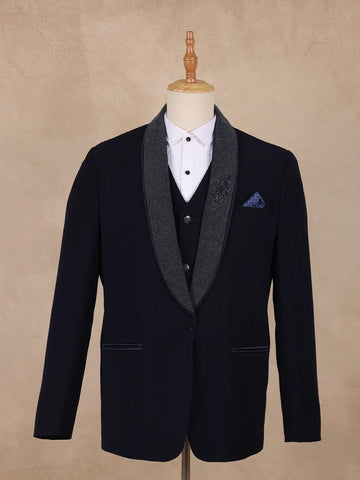 Dark Blue Solid Men's Suit - Diadem