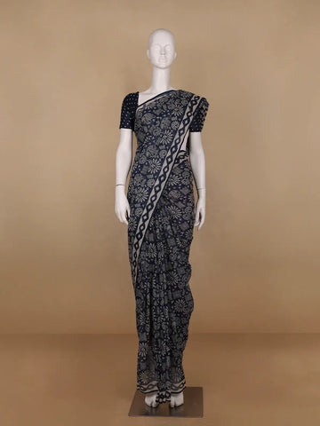 Dark Blue Warli Designed Soft Silk Saree - Diadem