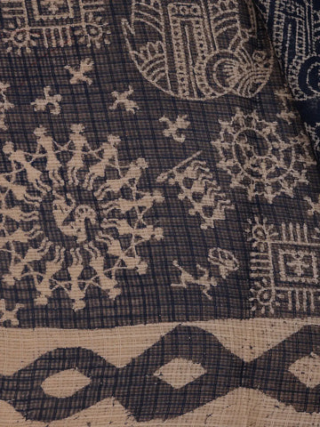 Dark Blue Warli Designed Soft Silk Saree - Diadem
