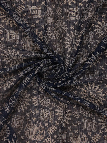 Dark Blue Warli Designed Soft Silk Saree - Diadem
