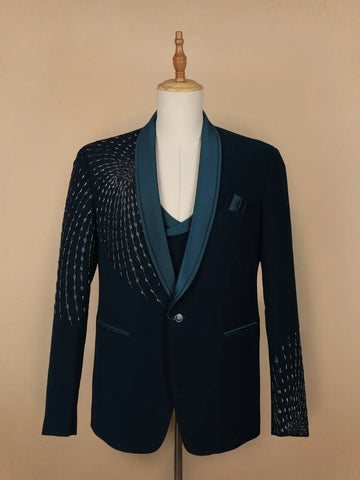 Dark Green Abstract Embroidery Men's Suit - Diadem