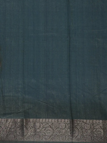 Dark Green Floral Designed Chanderi Cotton Saree - Diadem