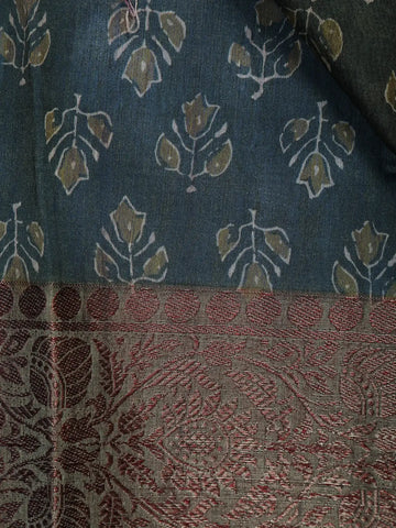 Dark Green Floral Designed Chanderi Cotton Saree - Diadem