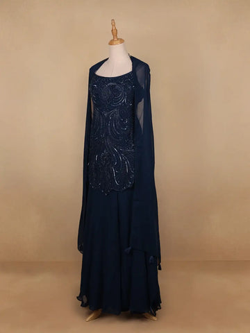 Dark Green Floral Embroidery Georgette Palazzo Salwar Suit - Diadem