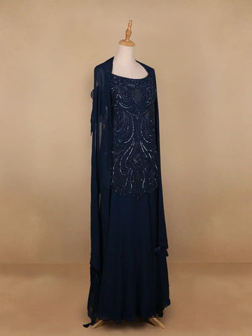 Dark Green Floral Embroidery Georgette Palazzo Salwar Suit - Diadem