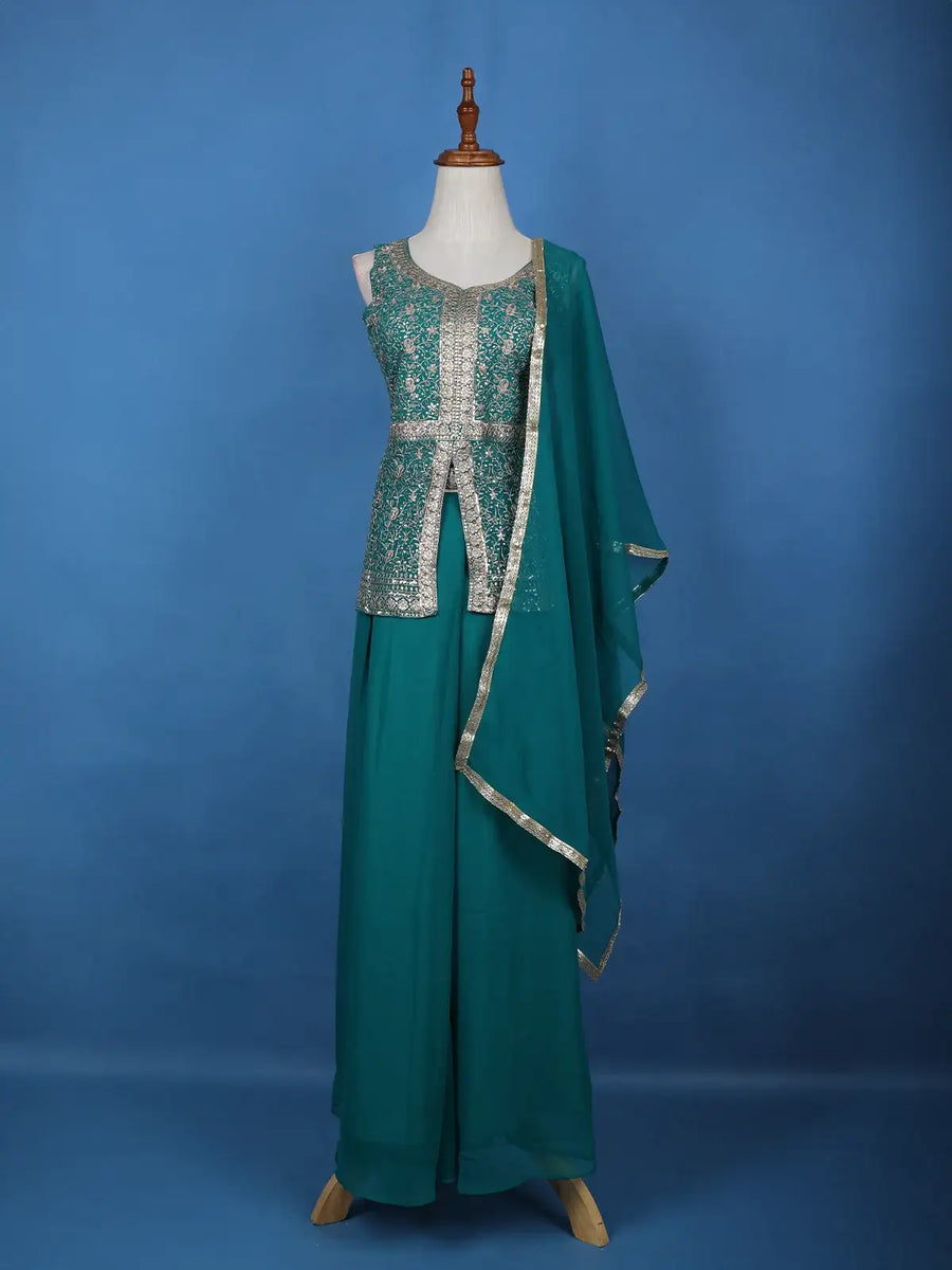 sachin and babi light blue dress Women's Dark Green Blue Georgette Embroidery Semi Stitch Suits