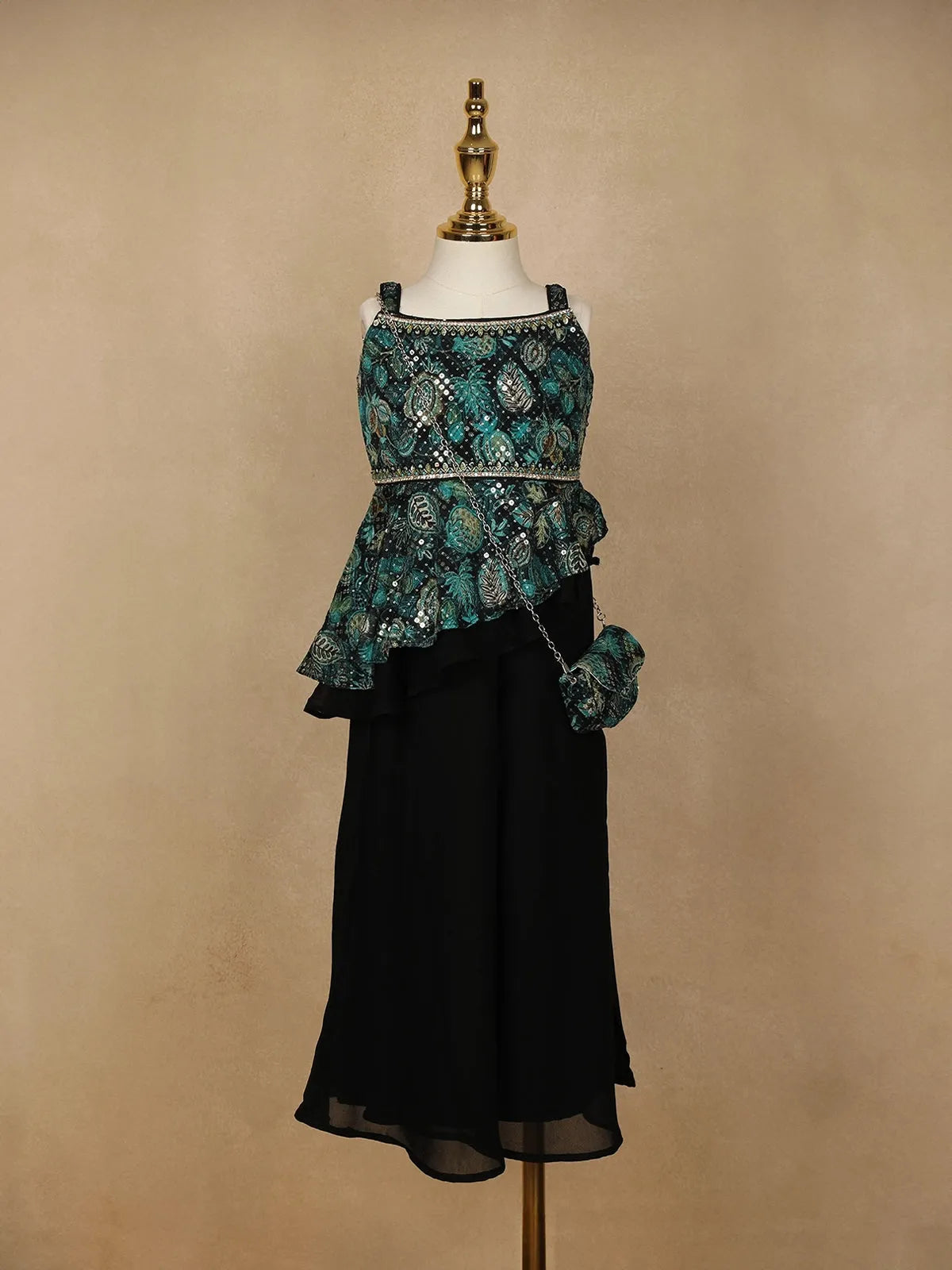 Dark Green Floral Printed Georgette Party Wear Palazzo Suit - Diadem
