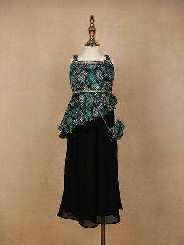 Dark Green Floral Printed Georgette Party Wear Palazzo Suit - Diadem