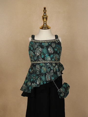 Dark Green Floral Printed Georgette Party Wear Palazzo Suit - Diadem