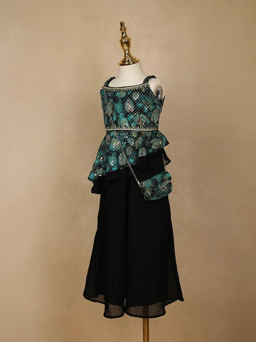 Dark Green Floral Printed Georgette Party Wear Palazzo Suit - Diadem