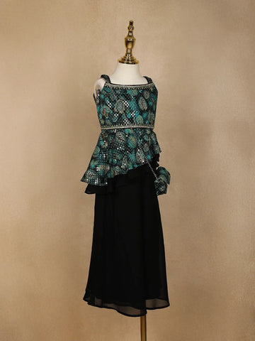 Dark Green Floral Printed Georgette Party Wear Palazzo Suit - Diadem