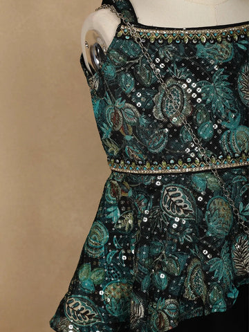 Dark Green Floral Printed Georgette Party Wear Palazzo Suit - Diadem