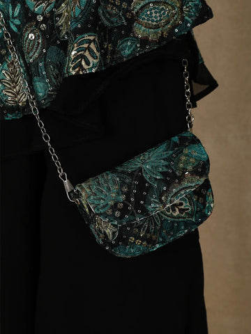 Dark Green Floral Printed Georgette Party Wear Palazzo Suit - Diadem