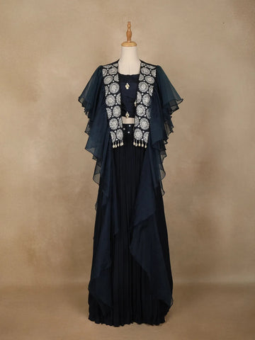 Dark Green Floral and Cowrie Shell Designed Crepe Bridesmaids Lehenga - Diadem