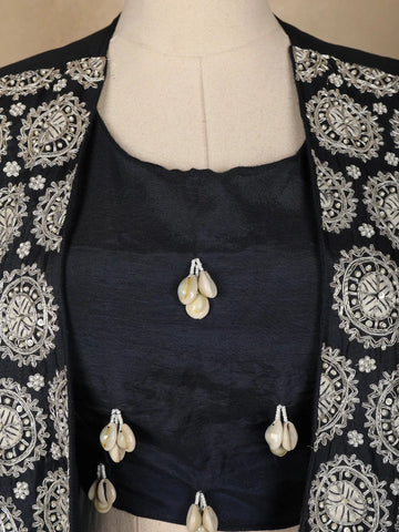 Dark Green Floral and Cowrie Shell Designed Crepe Bridesmaids Lehenga - Diadem