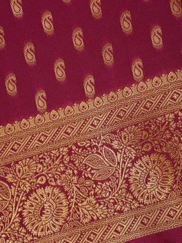 Dark Magenta Floral Design Silk Saree - Diadem