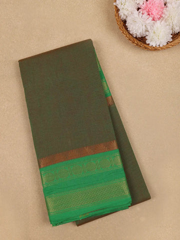 Dark Olive Green Solid Cotton Fancy Saree - Diadem