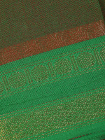 Dark Olive Green Solid Cotton Fancy Saree - Diadem