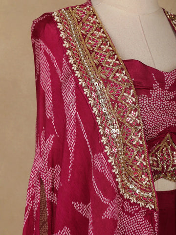 Dark Pink Floral Design Crepe Palazzo Suit - Diadem