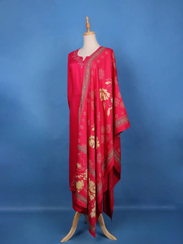 Dark Pink Floral Design Printed Satin Salwar Suit - Diadem