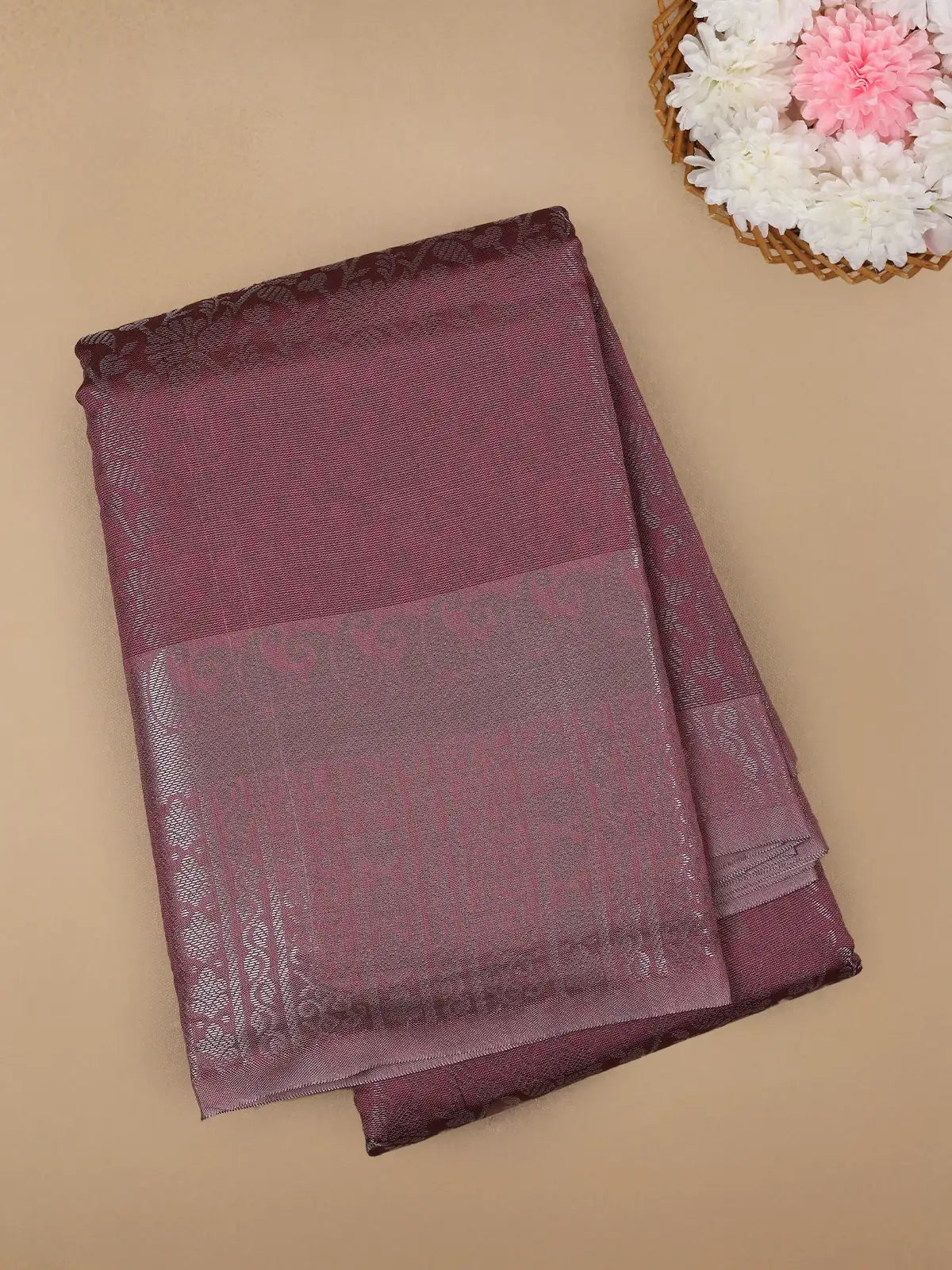 Dark Pink Floral Designed Fancy Art Silk Saree - Diadem