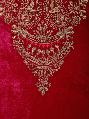 Dark Pink Floral Designed Velvet Salwar Suit - Diadem