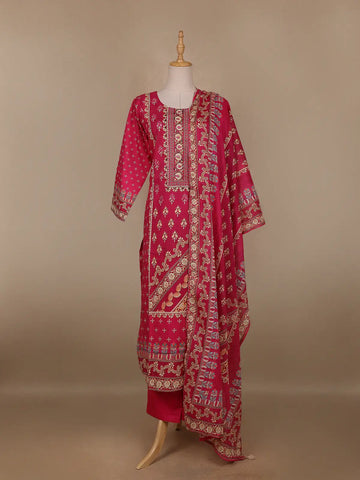 Dark Pink Floral Printed Cotton Salwar Suit - Diadem