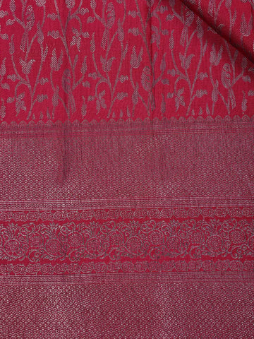 Dark Pink Floral Woven Pure Kanchipuram Silk Saree - Diadem