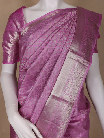 Dark Pink Floral Woven Pure Kanchipuram Silk Saree - Diadem