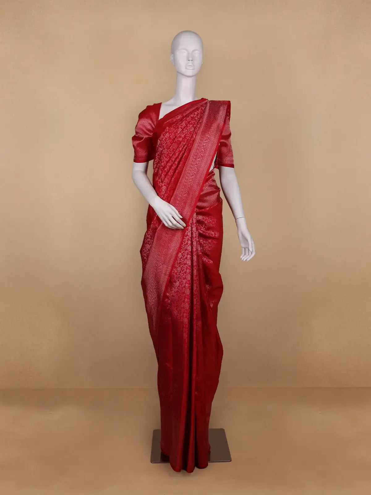 Dark Pink Floral Woven Pure Kanchipuram Silk Saree - Diadem