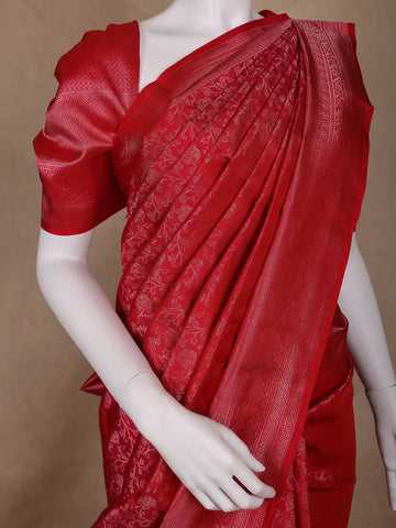 Dark Pink Floral Woven Pure Kanchipuram Silk Saree - Diadem