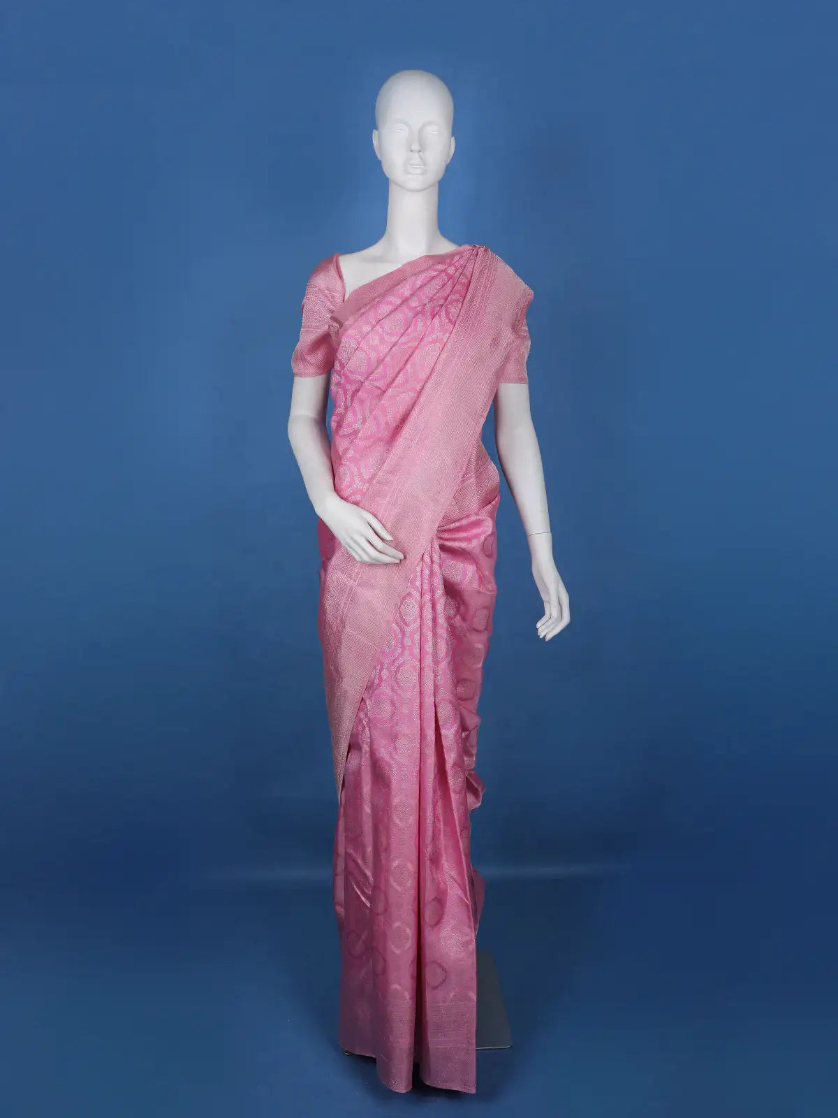 Dark Pink Floral Woven Pure Kanchipuram Silk Saree - Diadem