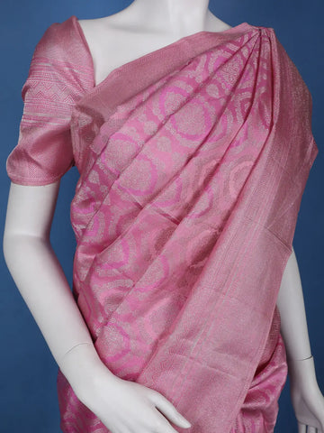 Dark Pink Floral Woven Pure Kanchipuram Silk Saree - Diadem
