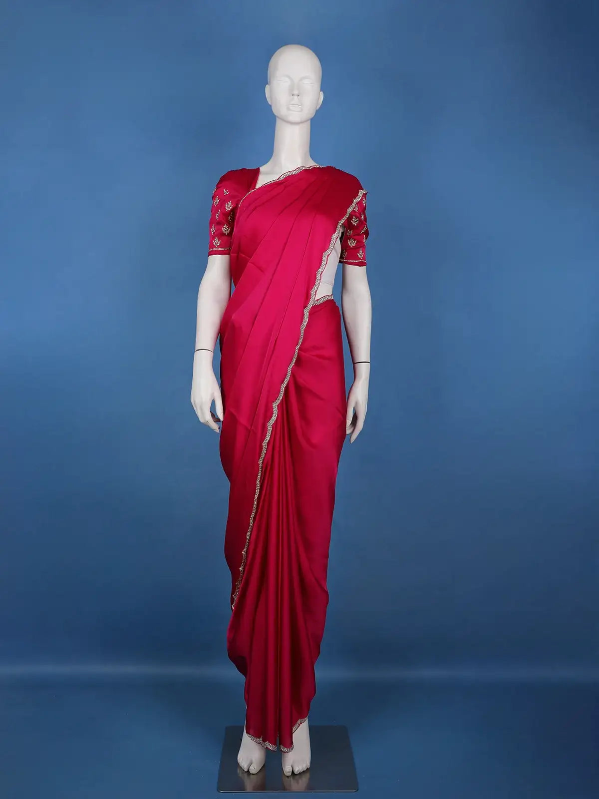 Dark Pink Solid Design Satin Saree - Diadem