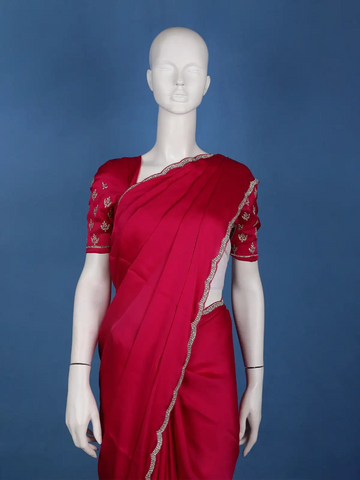 Dark Pink Solid Design Satin Saree - Diadem