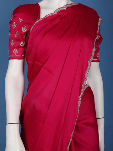 Dark Pink Solid Design Satin Saree - Diadem
