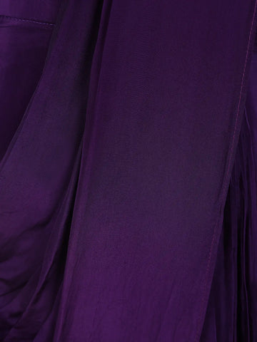 Dark Purple Embroidery Semi Silk Ready To Wear Saree with Designer Blouse - Diadem