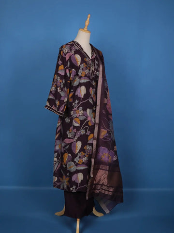Dark Purple Floral Designed Cotton Salwar Suit - Diadem